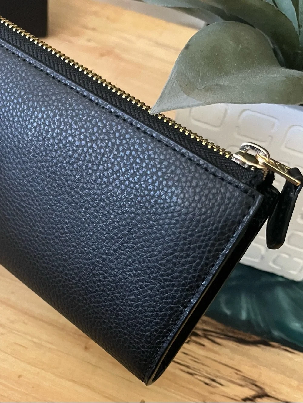 Coach Black Pebbled Leather 3/4 Zip around Wallet